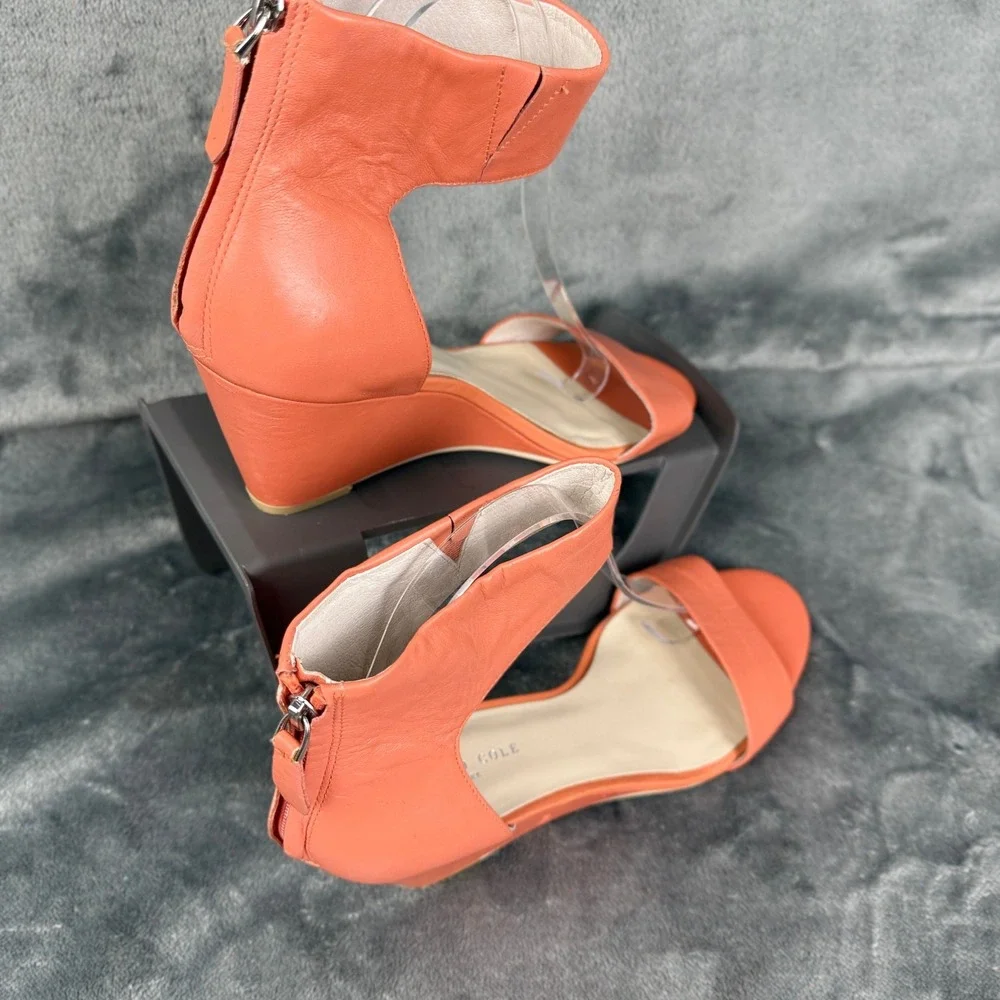 Kenneth Cole Reaction Orange‎ Leather Ankle Strap Wedge Heel Sandals 9.5M